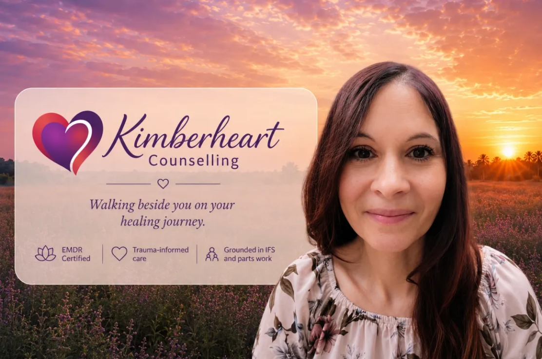 Kimberheart Counselling — walking beside you on your healing journey. EMDR certified, trauma-informed care, grounded in IFS and parts work. Photograph of Kimberly Ann Darbyson.